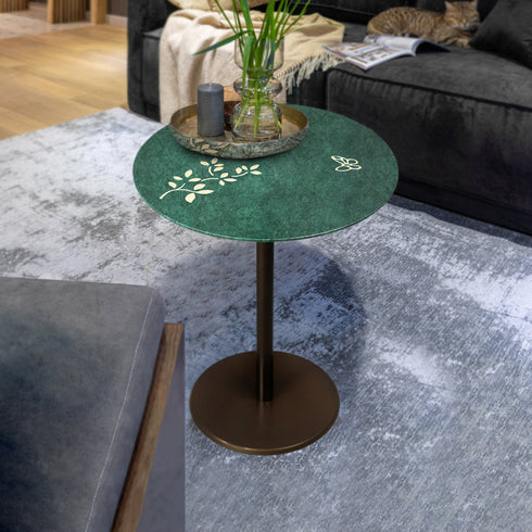 Marble and Brass Inlay Accent Table